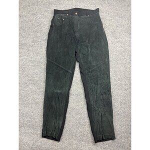 Mitchie's Matchings Suede Pants Women's XL Green Black Tapered Pocket Button Zip